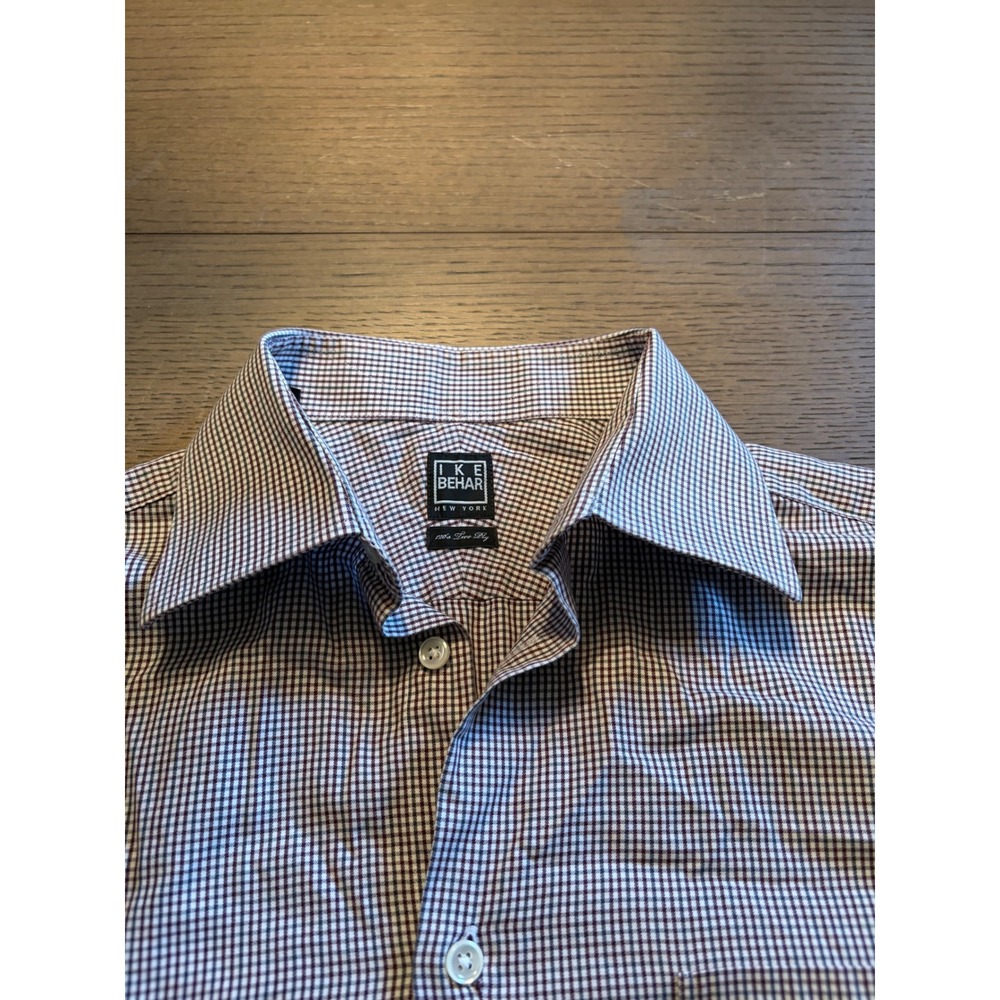 Ike Behar New York Mens 120s Two Ply Gingham Dress Shirt White Long Sleeve - Picture 10 of 11